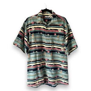 Casa Moda Fruit Print Short Sleeve Hawaii Button Down Shirt Size M